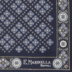 Dark Blue Hand-Printed Silk Pocket Square Large Flower Pattern