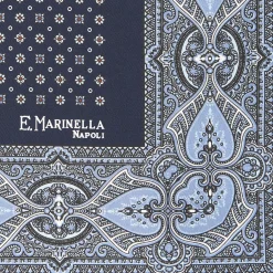 Dark Blue Hand-Printed Silk Pocket Square Small Flower Pattern