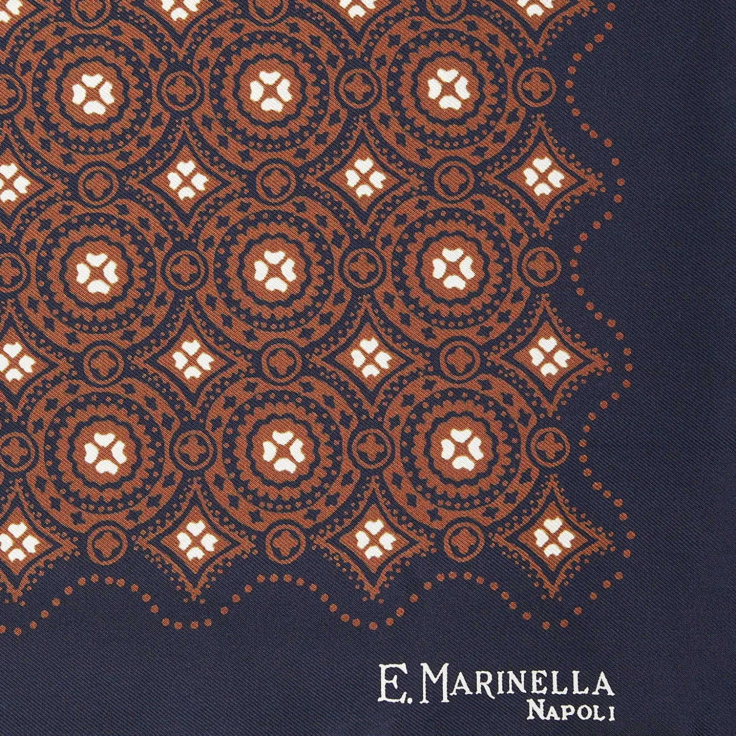 Dark Blue Hand-Printed Silk Pocket Square Large Flower Pattern