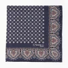 Dark Blue Hand-Printed Silk Pocket Square Large Flower Pattern