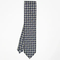 Dark Blue Heritage Collection Silk Tie - Large Flower Pattern