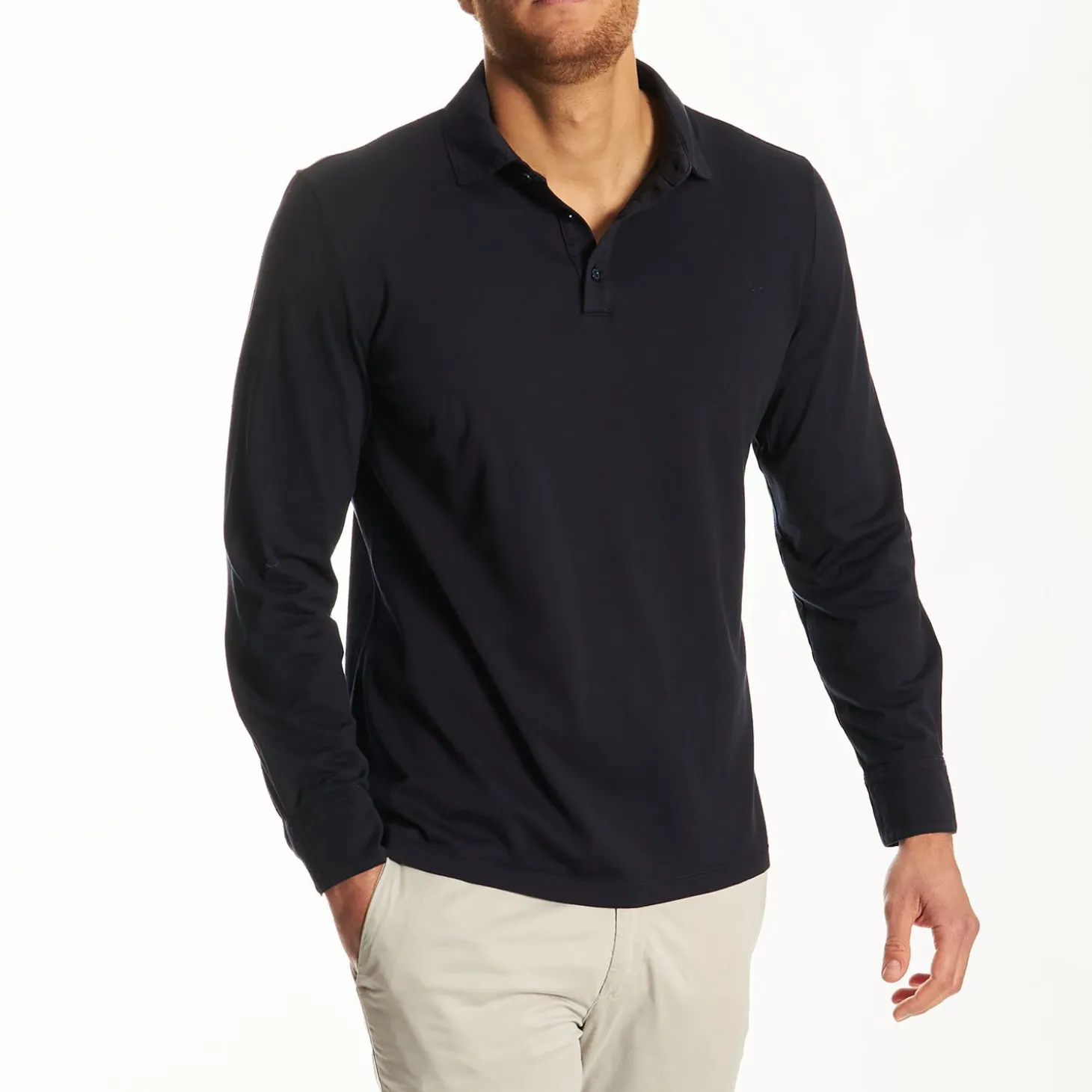 Dark Blue Jersey Long Sleeve Polo Shirt