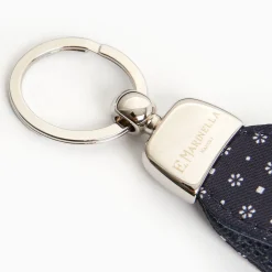 Dark Blue Keyfob In Silk And Leather