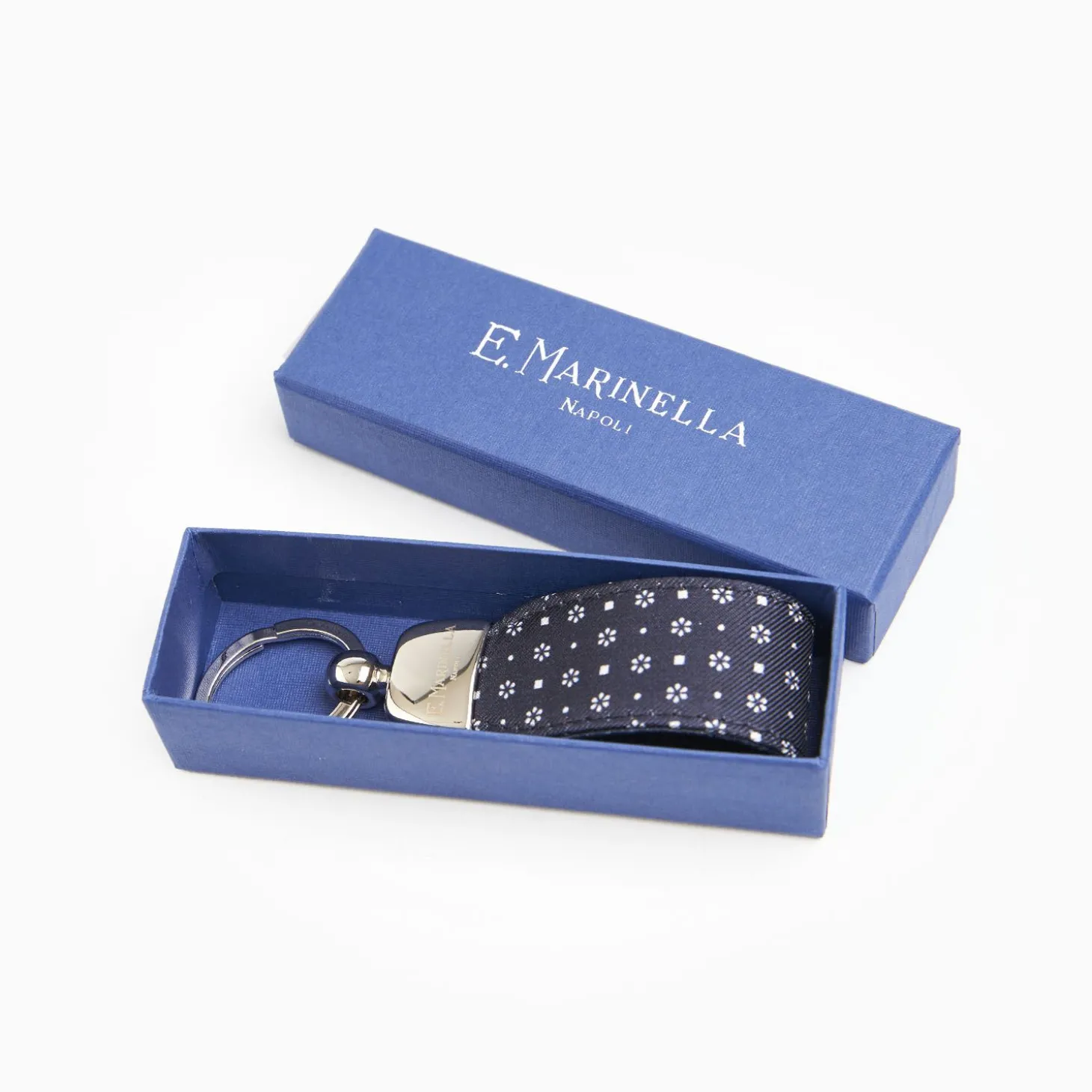 Dark Blue Keyfob In Silk And Leather