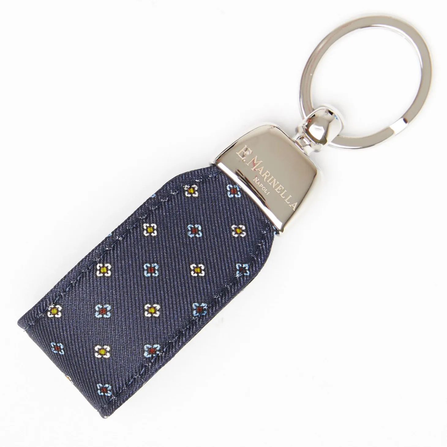 Dark Blue Keyfob In Silk And Leather