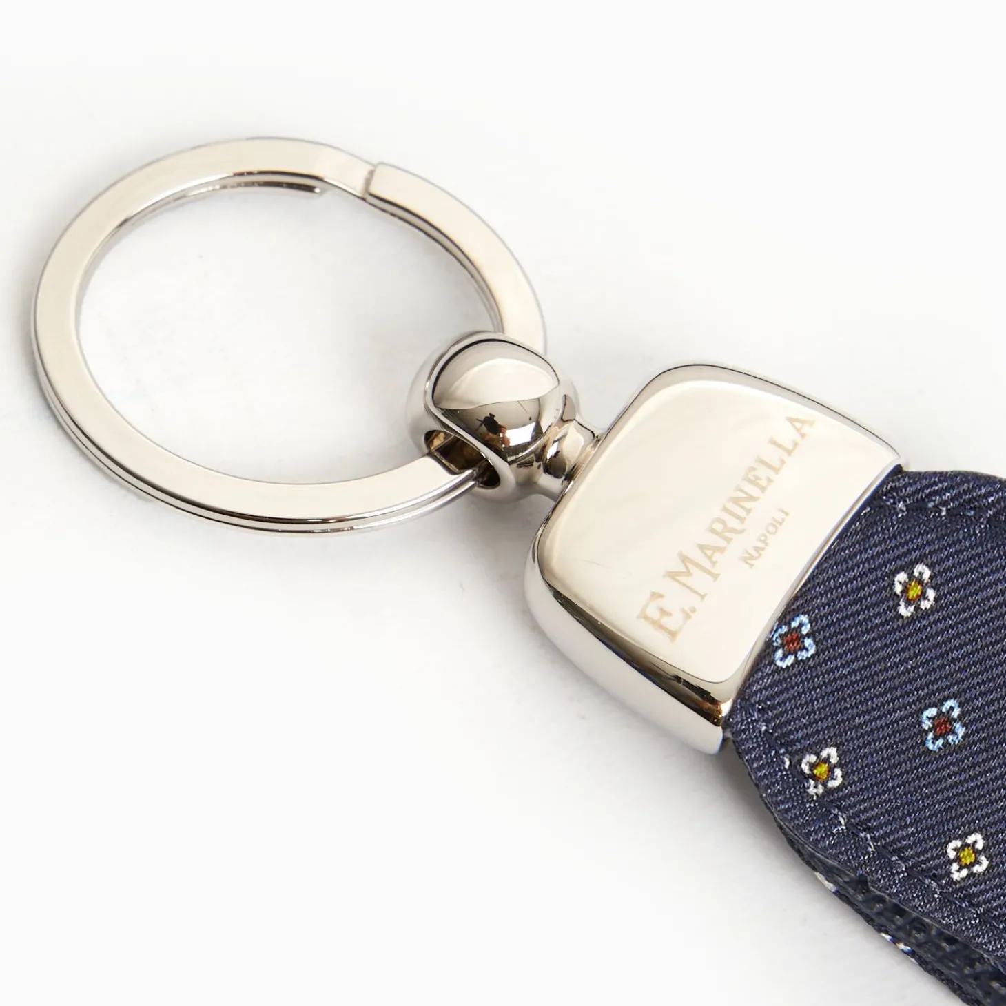 Dark Blue Keyfob In Silk And Leather