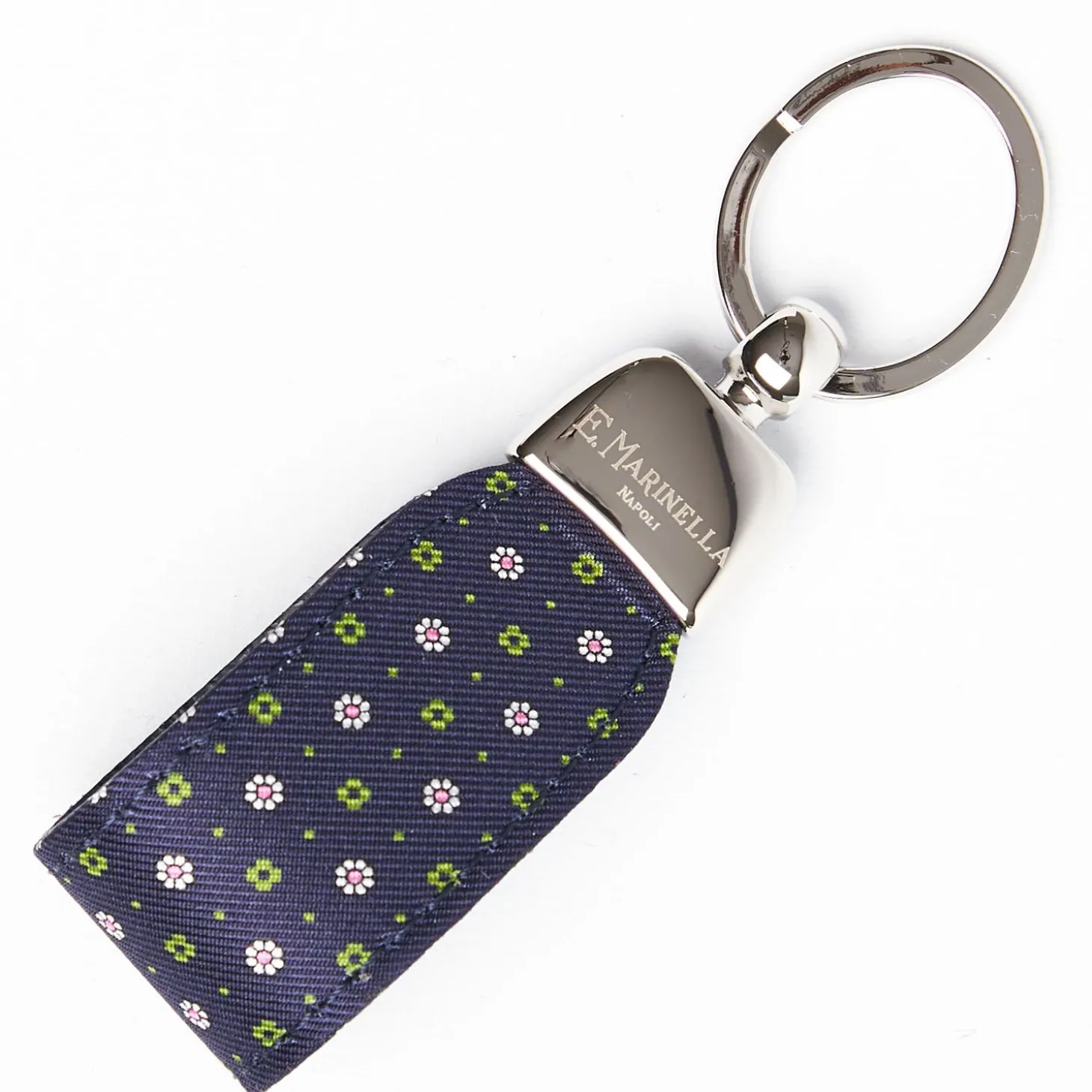 Dark Blue Keyfob In Silk And Leather