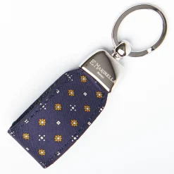 Dark Blue Keyfob In Silk And Leather