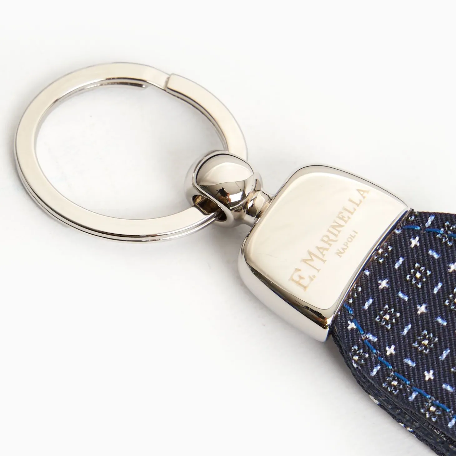 Dark Blue Keyfob In Silk And Leather