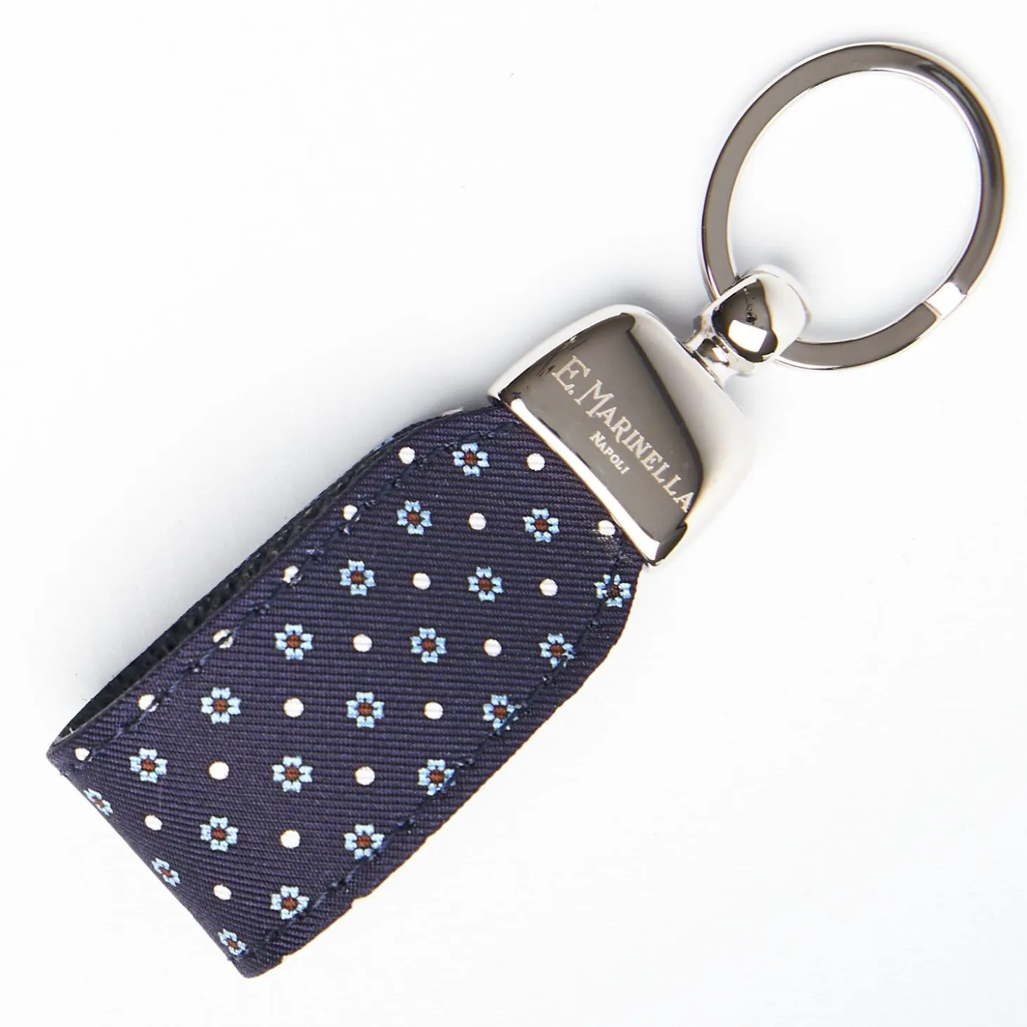 Dark Blue Keyfob In Silk And Leather