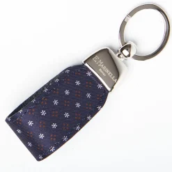 Dark Blue Keyfob In Silk And Leather