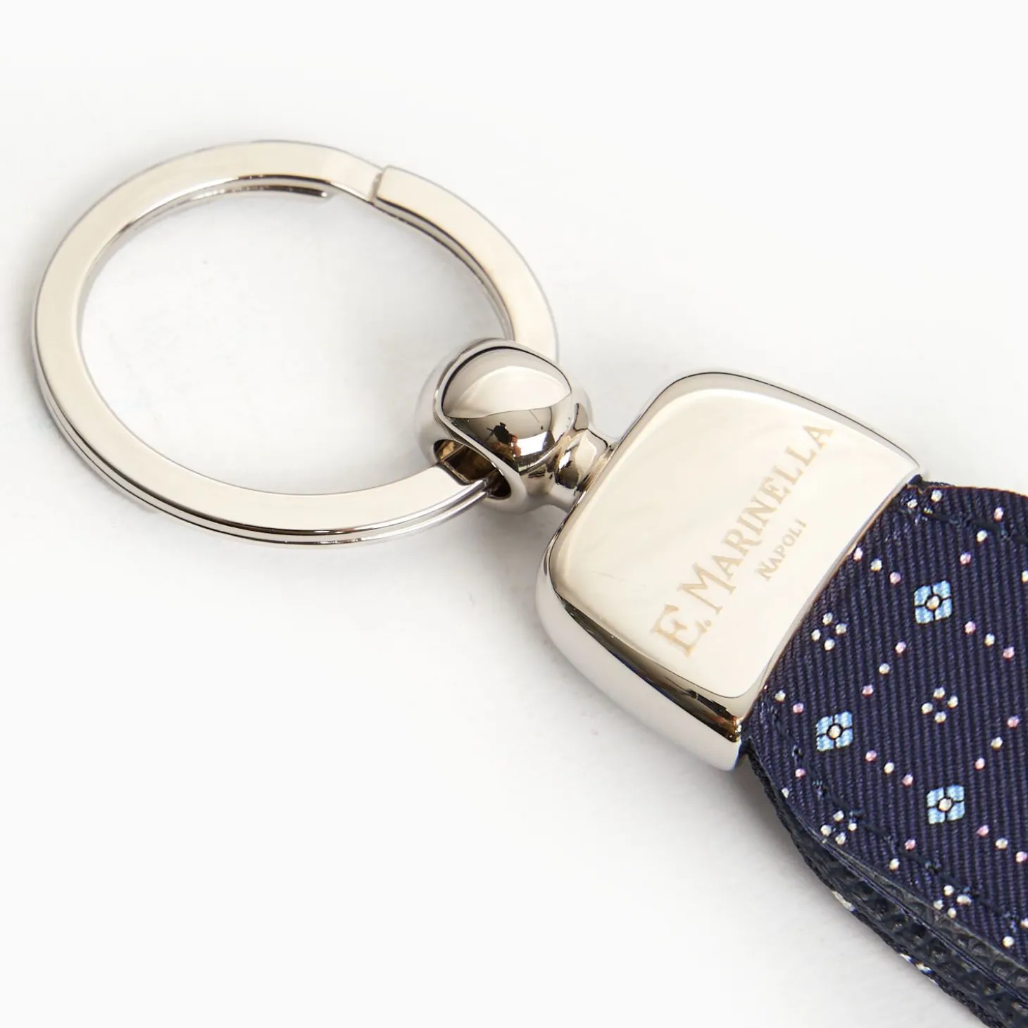 Dark Blue Keyfob In Silk And Leather