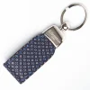 Dark Blue Keyfob In Silk And Leather