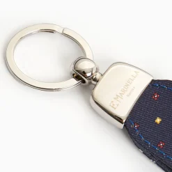 Dark Blue Keyfob In Silk And Leather