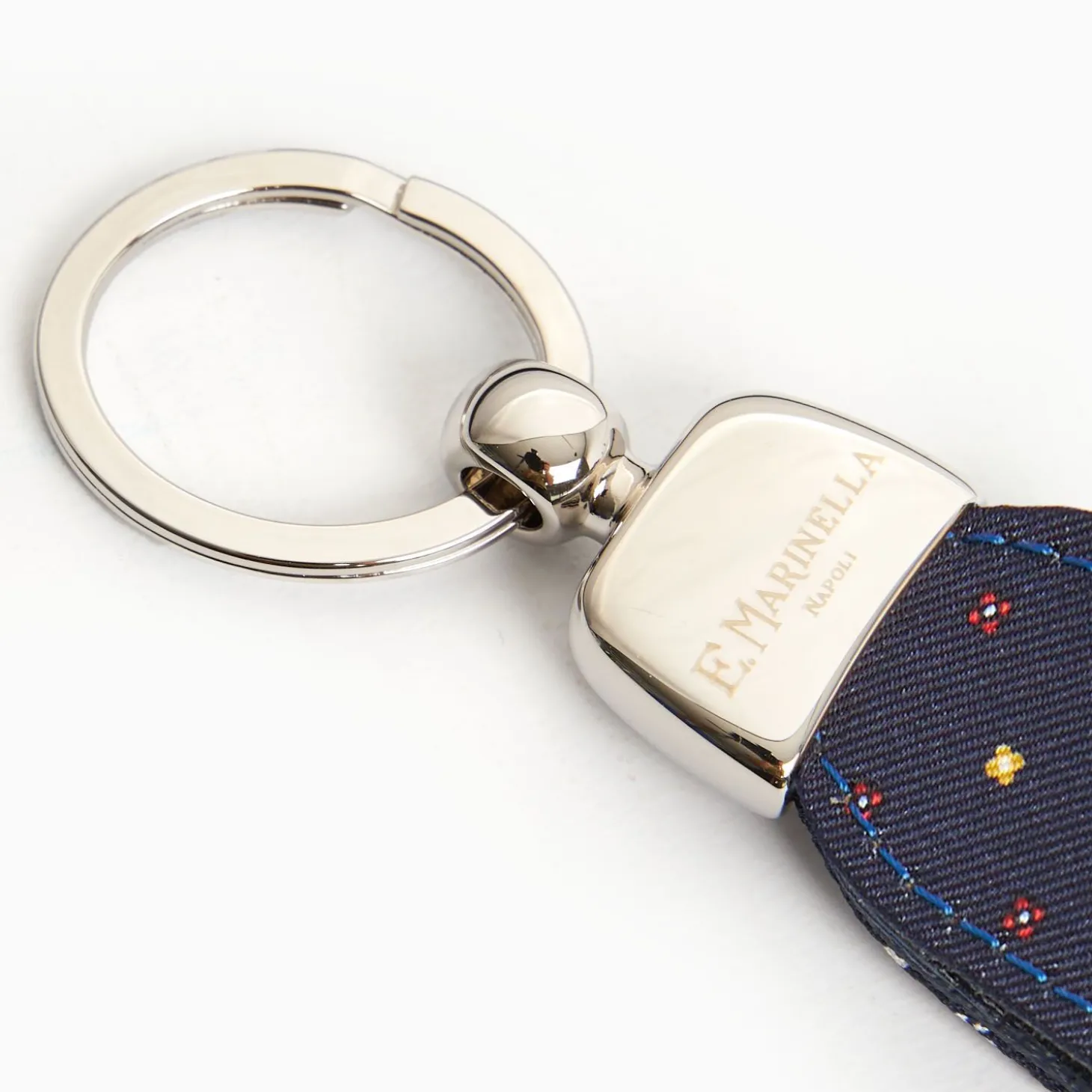 Dark Blue Keyfob In Silk And Leather