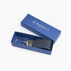 Dark Blue Keyfob In Silk And Leather