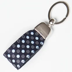 Dark Blue Keyfob In Silk And Leather