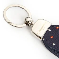Dark Blue Keyfob In Silk And Leather