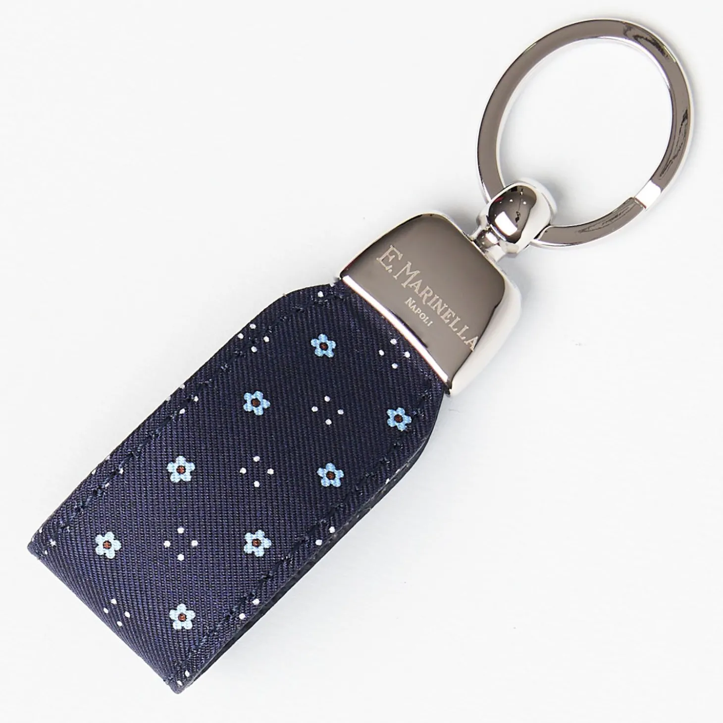 Dark Blue Keyfob In Silk And Leather