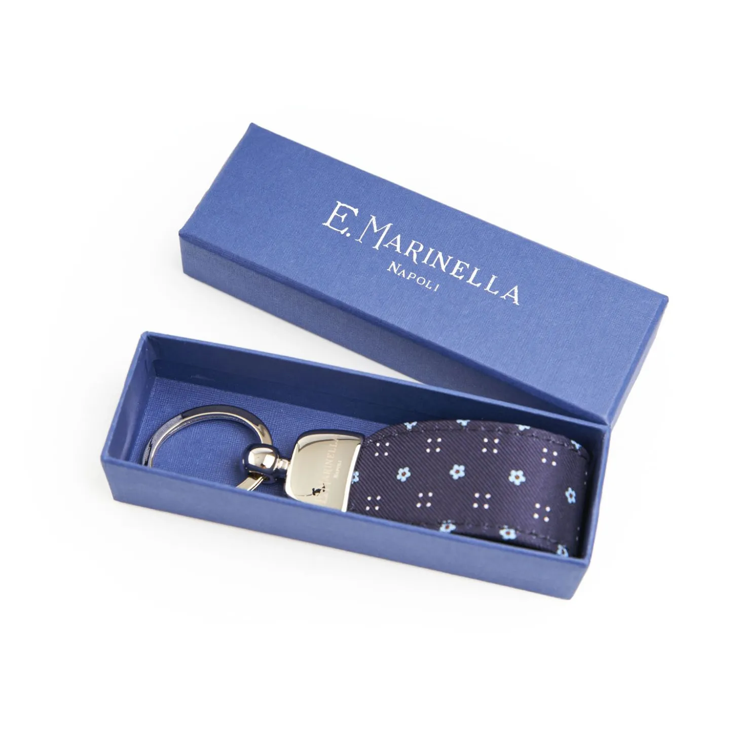 Dark Blue Keyfob In Silk And Leather