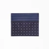 Dark Blue Leather And Silk Credit Card Holder - 5 Compartments