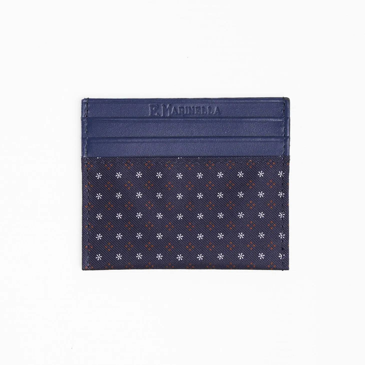 Dark Blue Leather And Silk Credit Card Holder - 5 Compartments