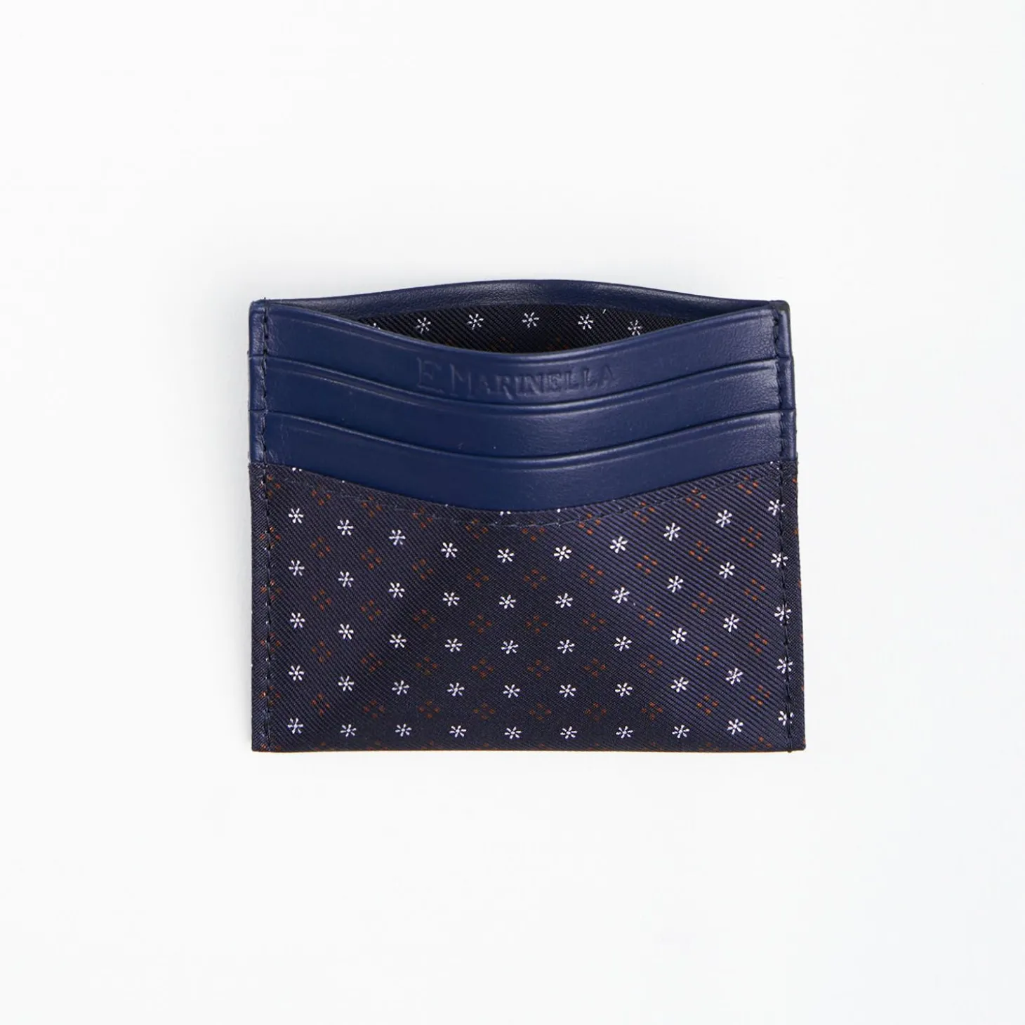 Dark Blue Leather And Silk Credit Card Holder - 5 Compartments