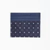 Dark Blue Leather And Silk Credit Card Holder - 5 Compartments