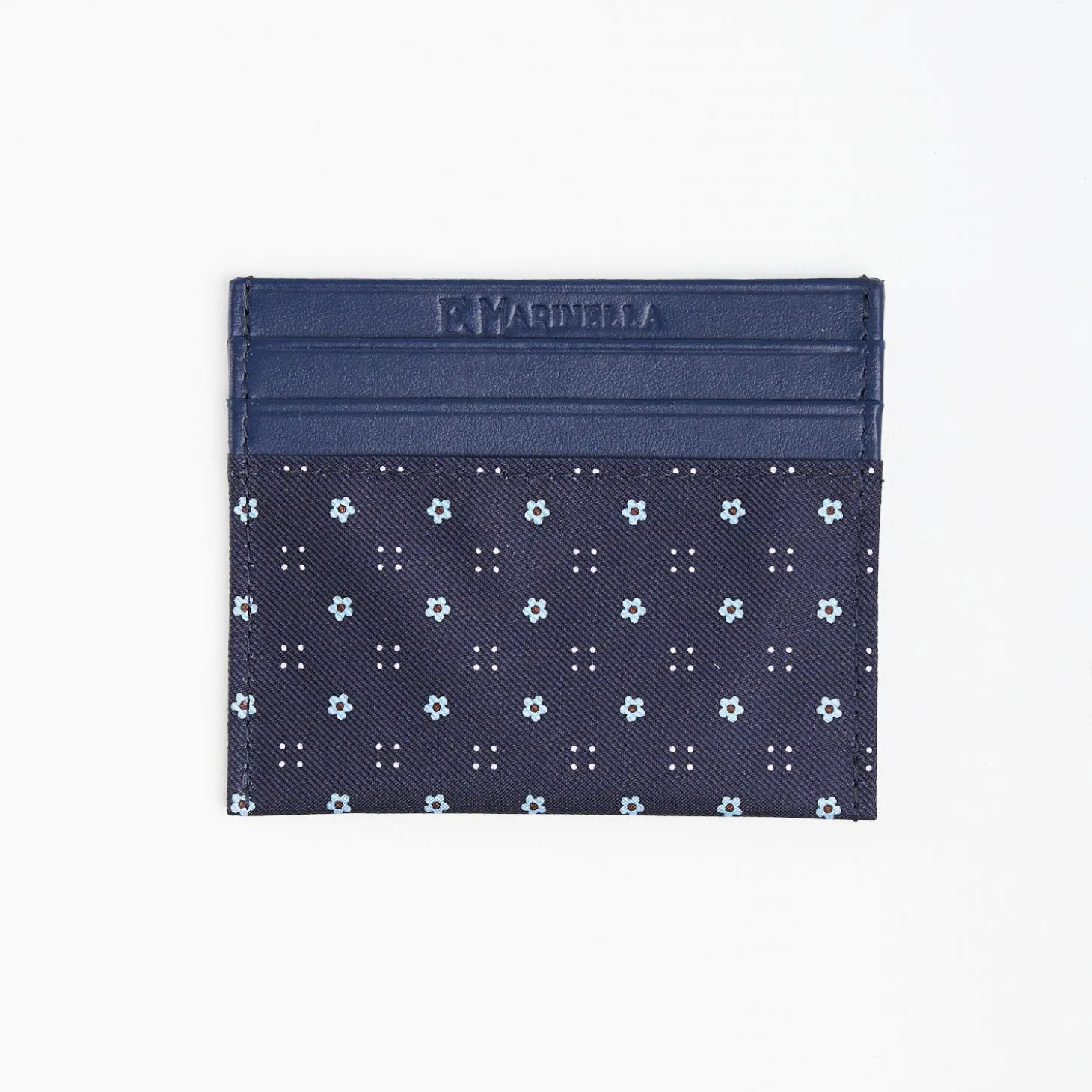 Dark Blue Leather And Silk Credit Card Holder - 5 Compartments