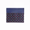 Dark Blue Leather And Silk Credit Card Holder 5 Compartments