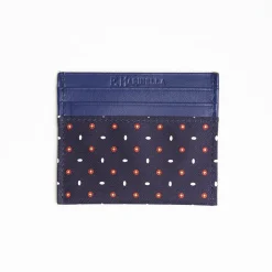 Dark Blue Leather And Silk Credit Card Holder 5 Compartments