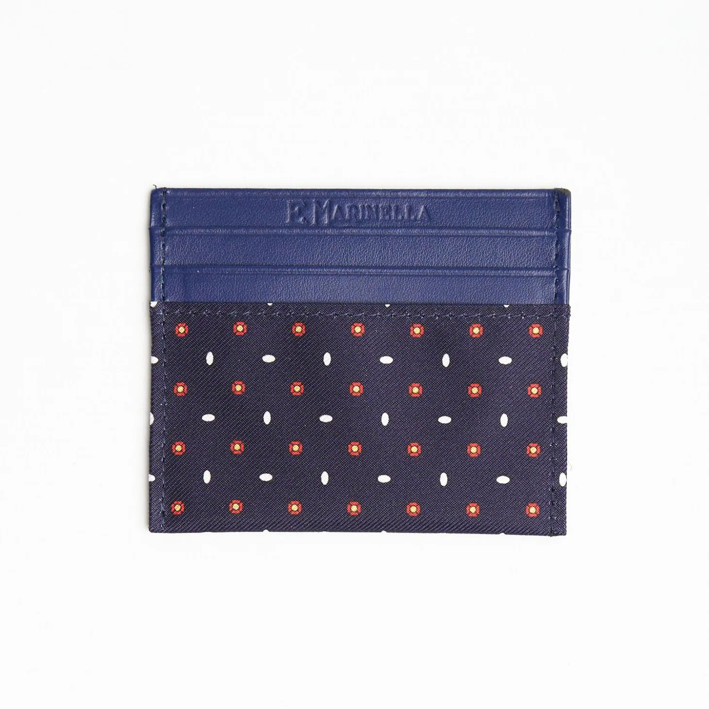 Dark Blue Leather And Silk Credit Card Holder 5 Compartments