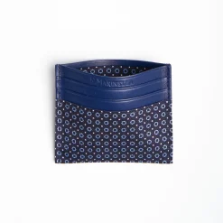 Dark Blue Leather And Silk Credit Card Holder - 5 Compartments