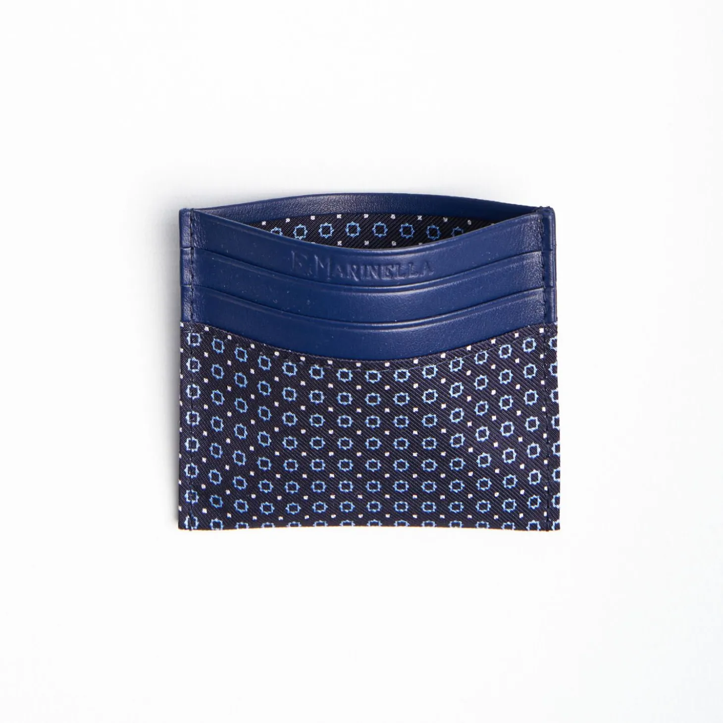 Dark Blue Leather And Silk Credit Card Holder - 5 Compartments