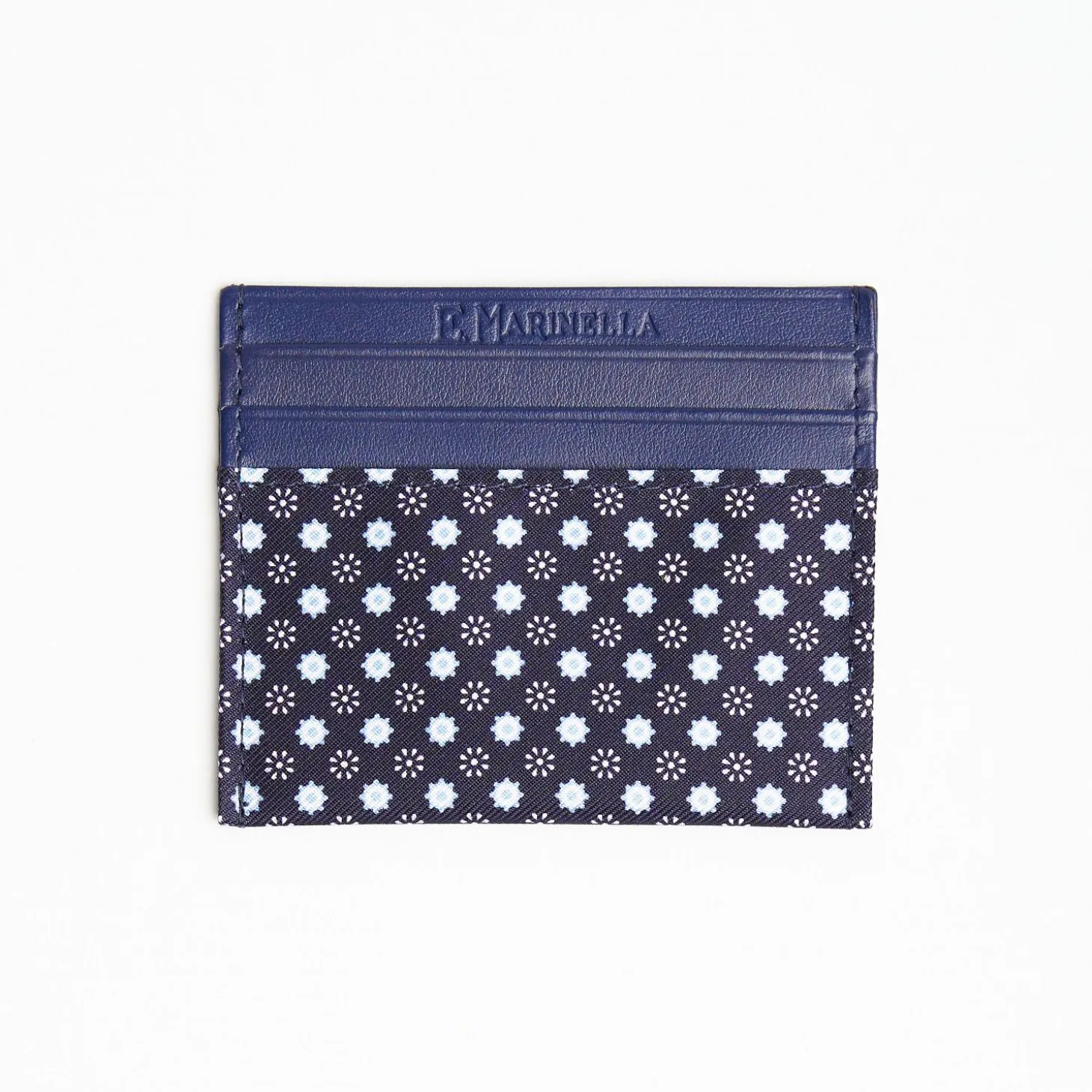 Dark Blue Leather And Silk Credit Card Holder 5 Compartments