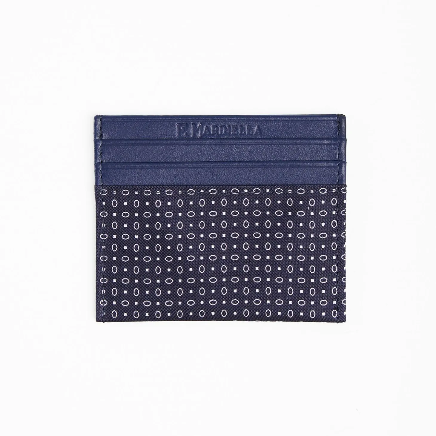 Dark Blue Leather And Silk Credit Card Holder - 5 Compartments