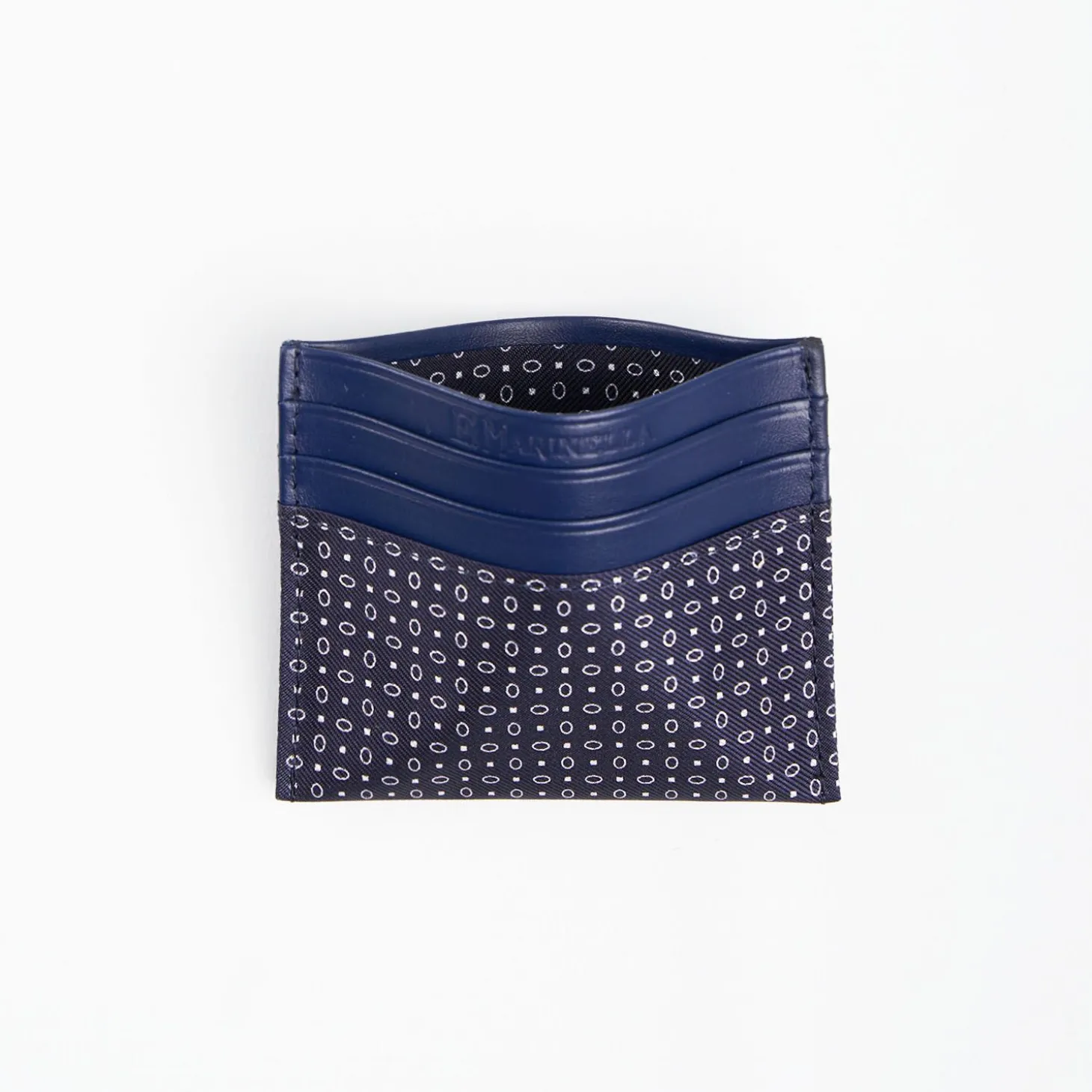 Dark Blue Leather And Silk Credit Card Holder - 5 Compartments