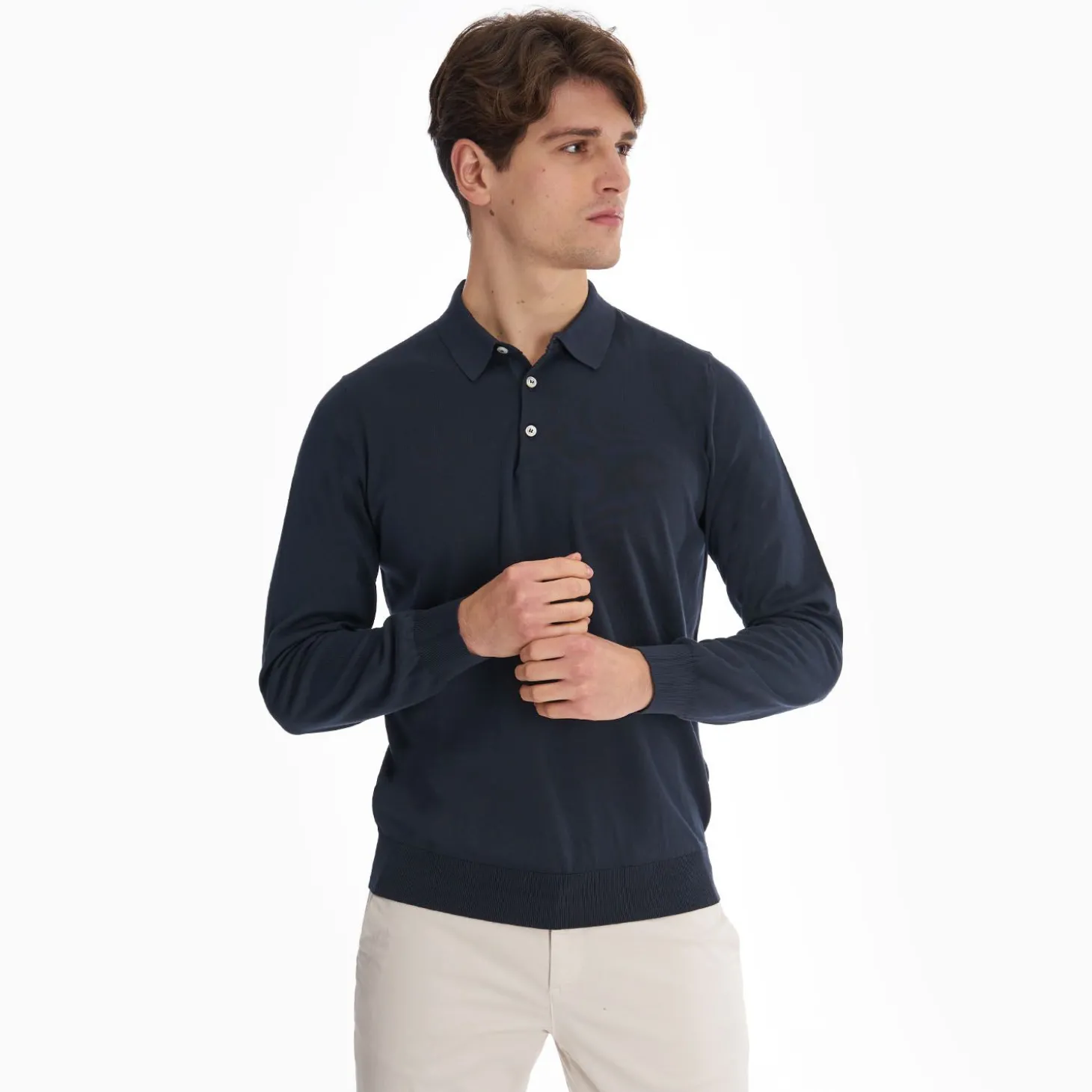 Dark Blue Long Sleeve Knitted Polo
