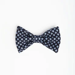Dark Blue Pre-Knotted Silk Bowtie- Small Flower Pattern