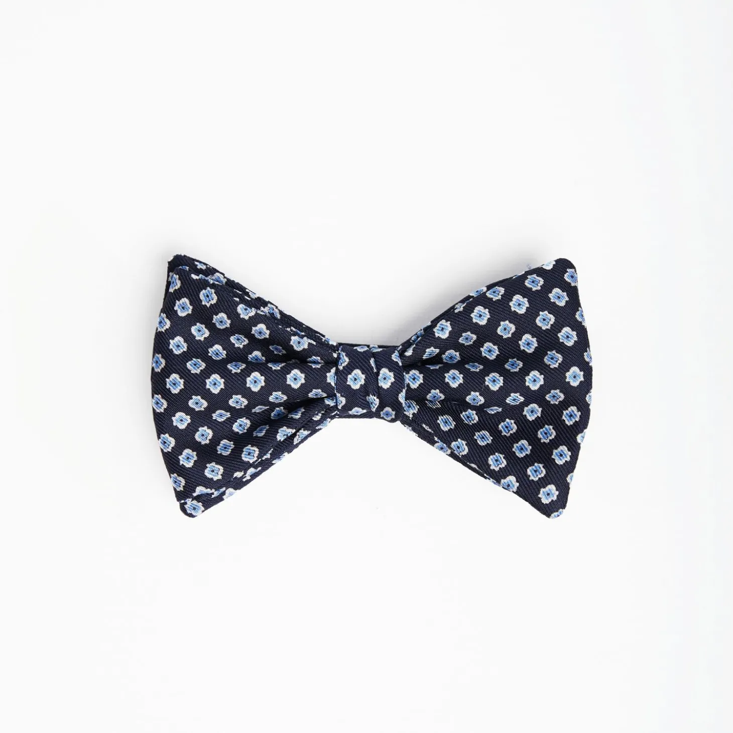 Dark Blue Pre-Knotted Silk Bowtie- Small Flower Pattern