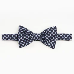 Dark Blue Pre-Knotted Silk Bowtie- Small Flower Pattern