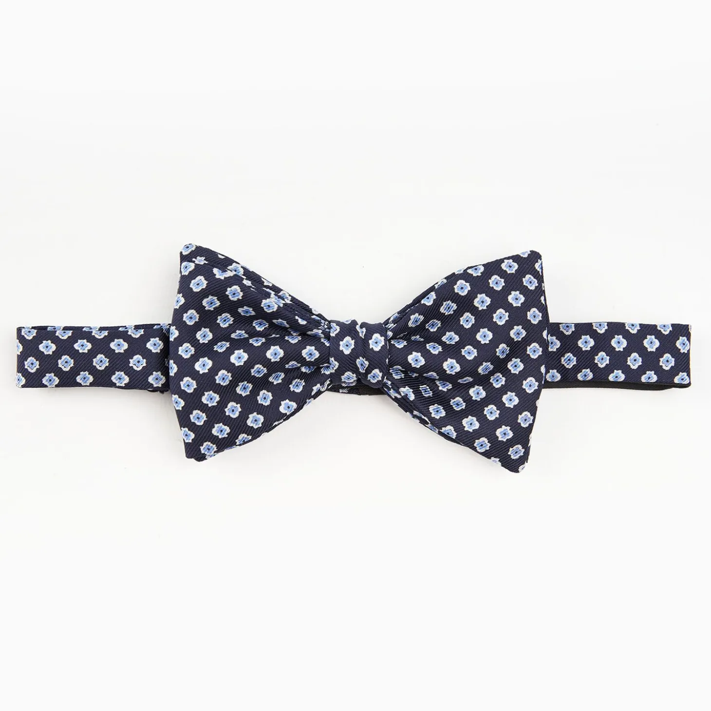 Dark Blue Pre-Knotted Silk Bowtie- Small Flower Pattern