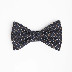 Dark Blue Pre-Knotted Silk Bowtie - Small Flower Pattern