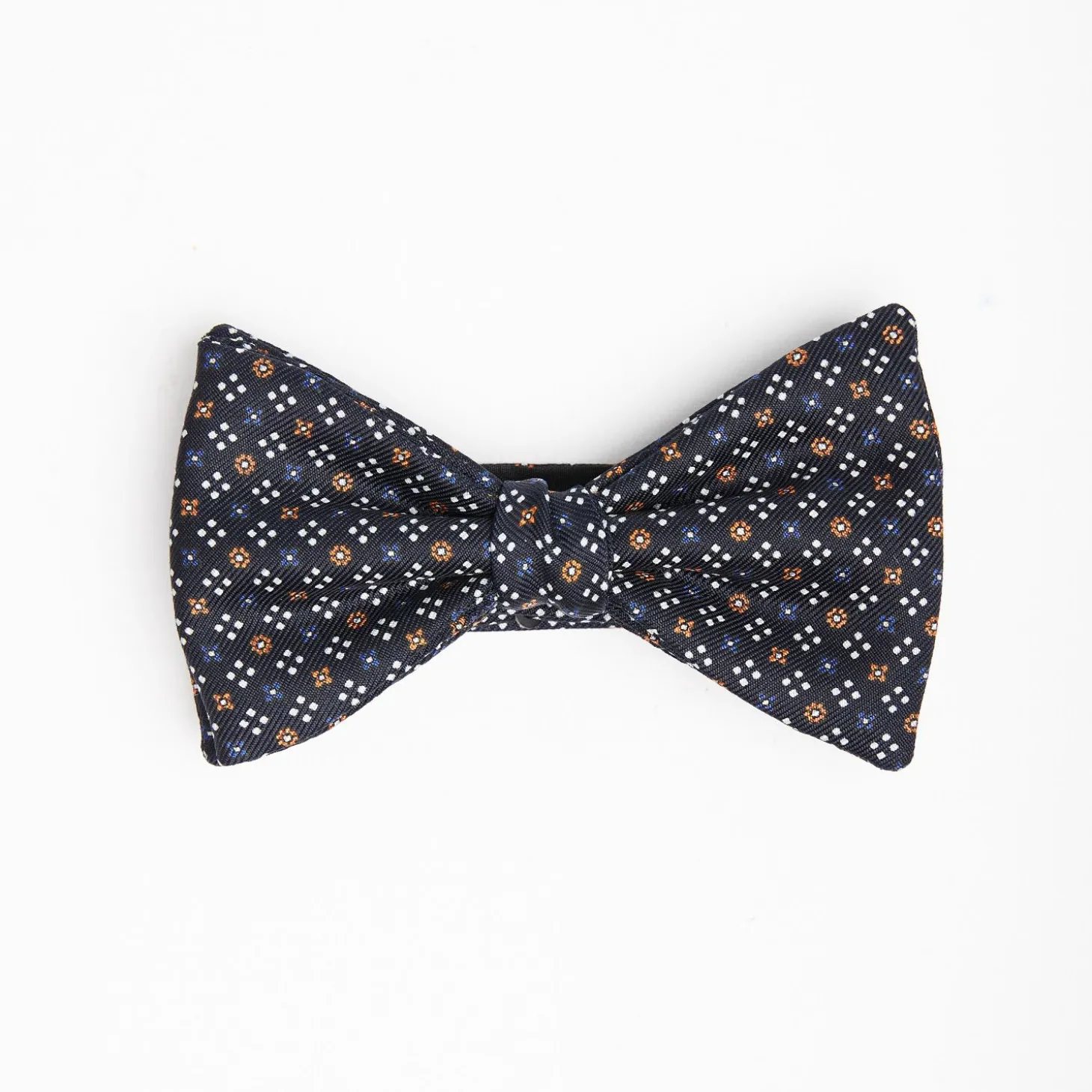 Dark Blue Pre-Knotted Silk Bowtie - Small Flower Pattern
