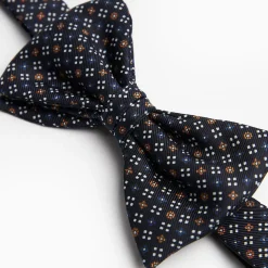 Dark Blue Pre-Knotted Silk Bowtie - Small Flower Pattern