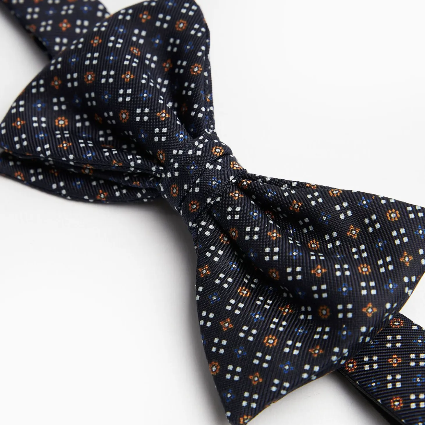 Dark Blue Pre-Knotted Silk Bowtie - Small Flower Pattern