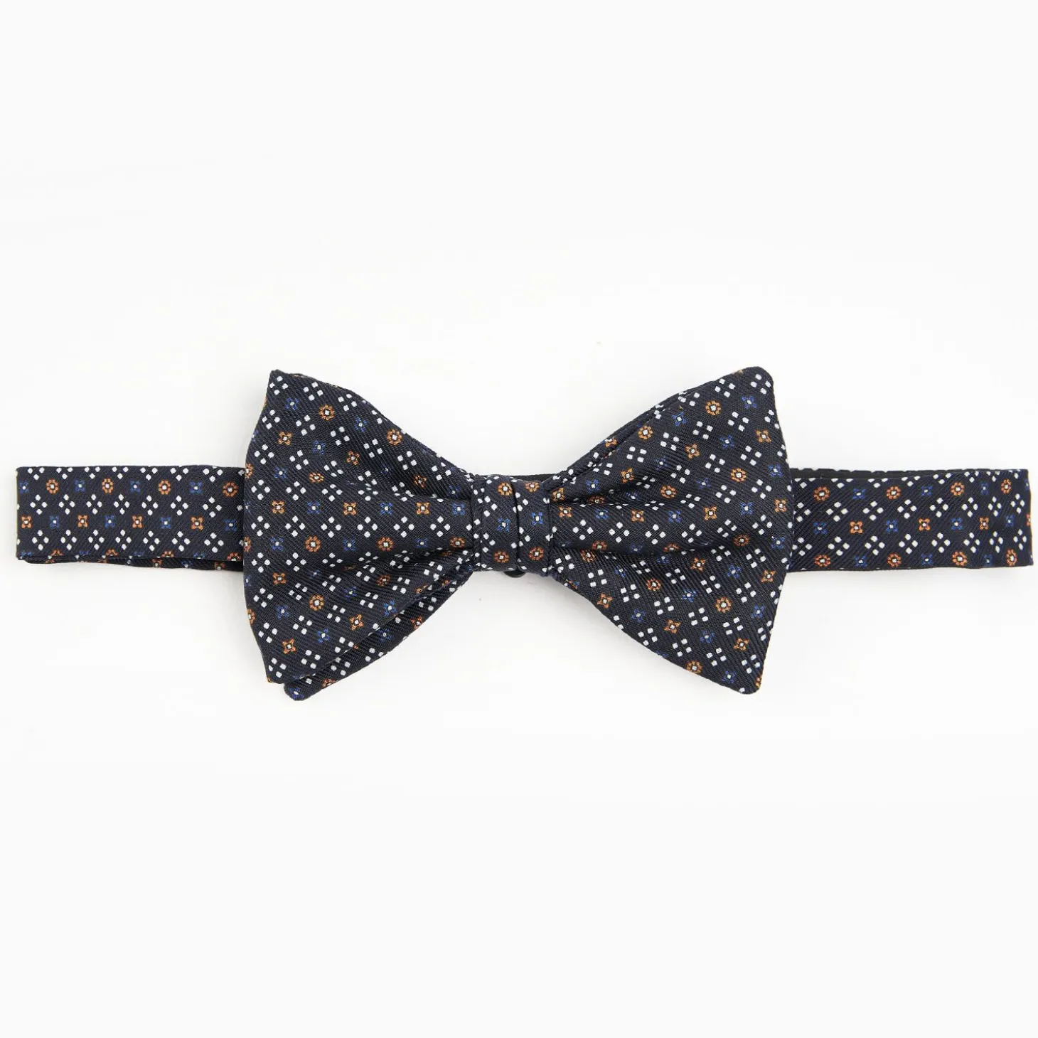 Dark Blue Pre-Knotted Silk Bowtie - Small Flower Pattern