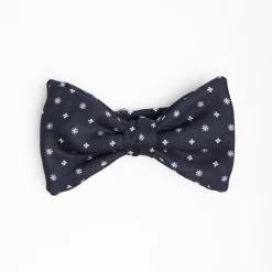 Dark Blue Pre-Knotted Silk Bowtie - Mall Flower Pattern