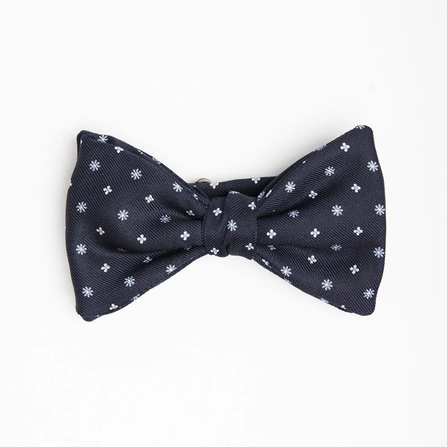 Dark Blue Pre-Knotted Silk Bowtie - Mall Flower Pattern