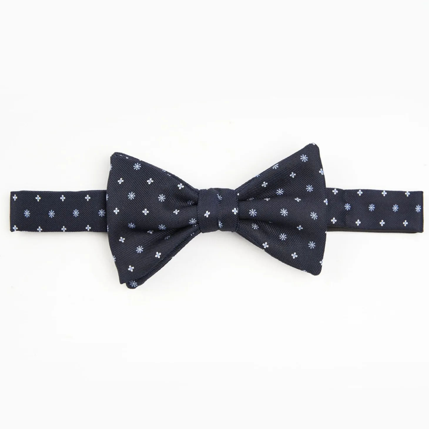 Dark Blue Pre-Knotted Silk Bowtie - Mall Flower Pattern